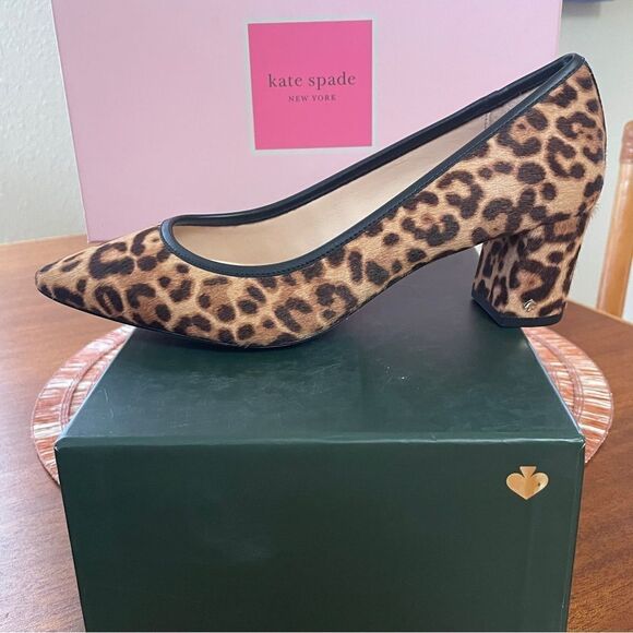 NIB Kate Spade Menorca Calf Hair Pointed Toe Pump Block Heel Brown Black Sz 5.5 - Picture 4 of 12
